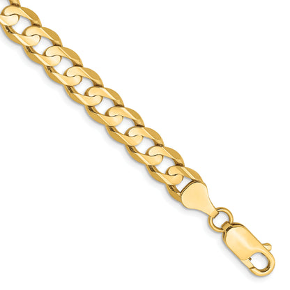 7 Inch 14K Yellow Gold 6.75mm Open Concave Curb Chain Bracelet