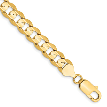 9 Inch 14K Yellow Gold 7.5mm Open Concave Curb Chain Bracelet