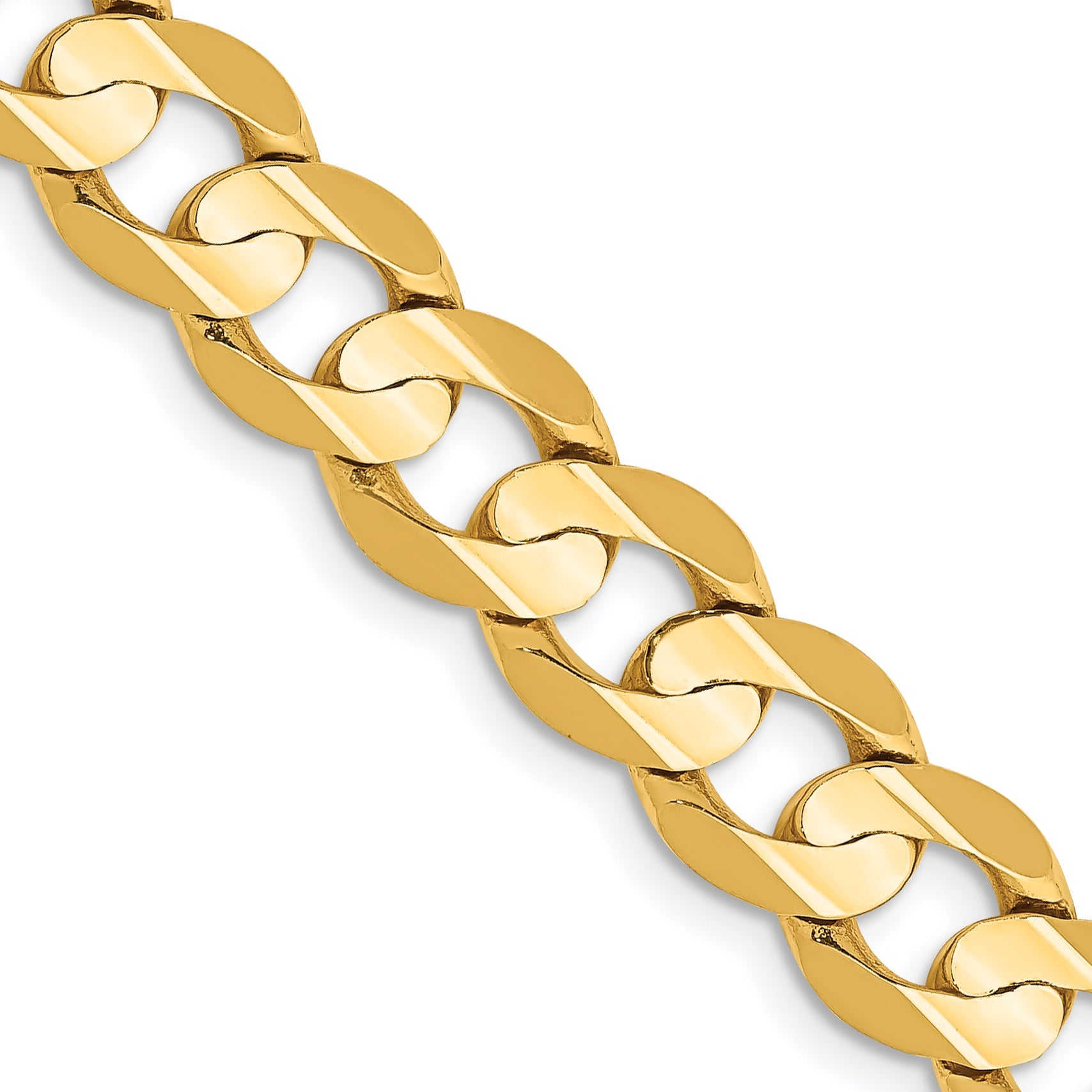 24 Inch 14K Yellow Gold 7.5mm Open Concave Curb Chain Necklace