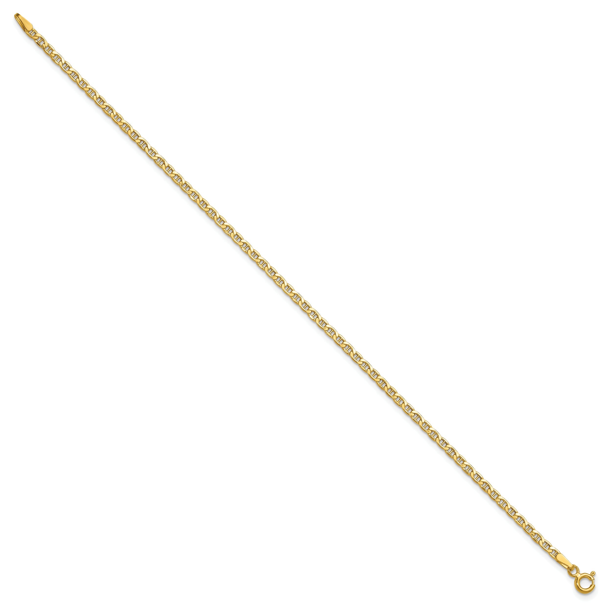 7 Inch 14K Yellow Gold 2.4mm Semi Solid Anchor Chain Bracelet
