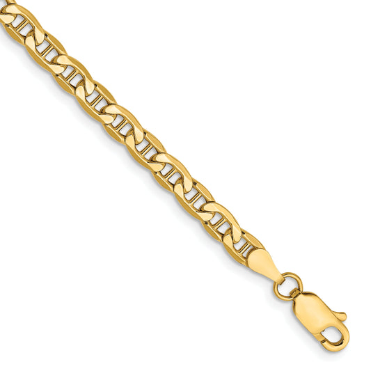 8 Inch 14K Yellow Gold 4mm Semi Solid Anchor Chain Bracelet