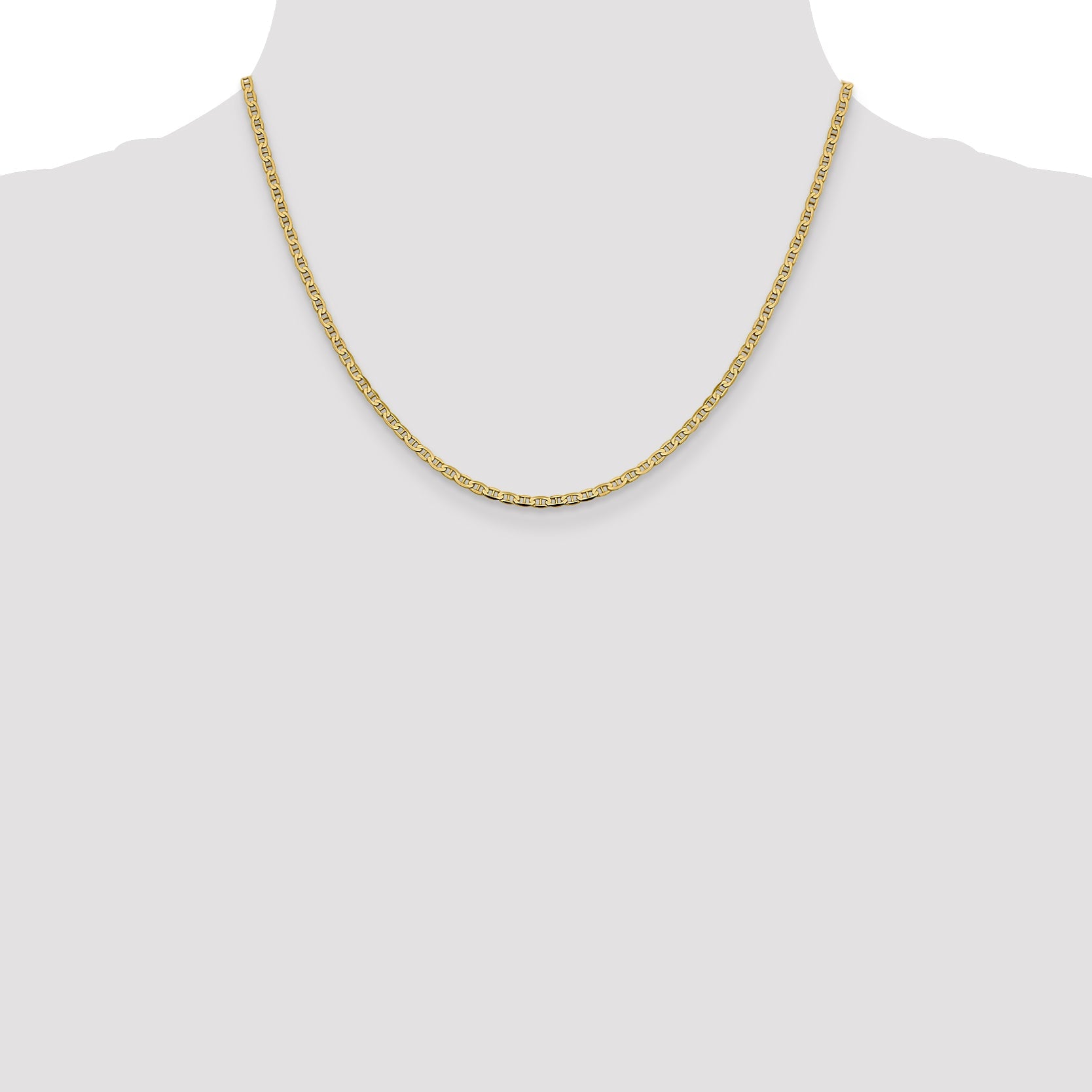 18 Inch 14K Yellow Gold 2.4mm Concave Anchor Chain Necklace
