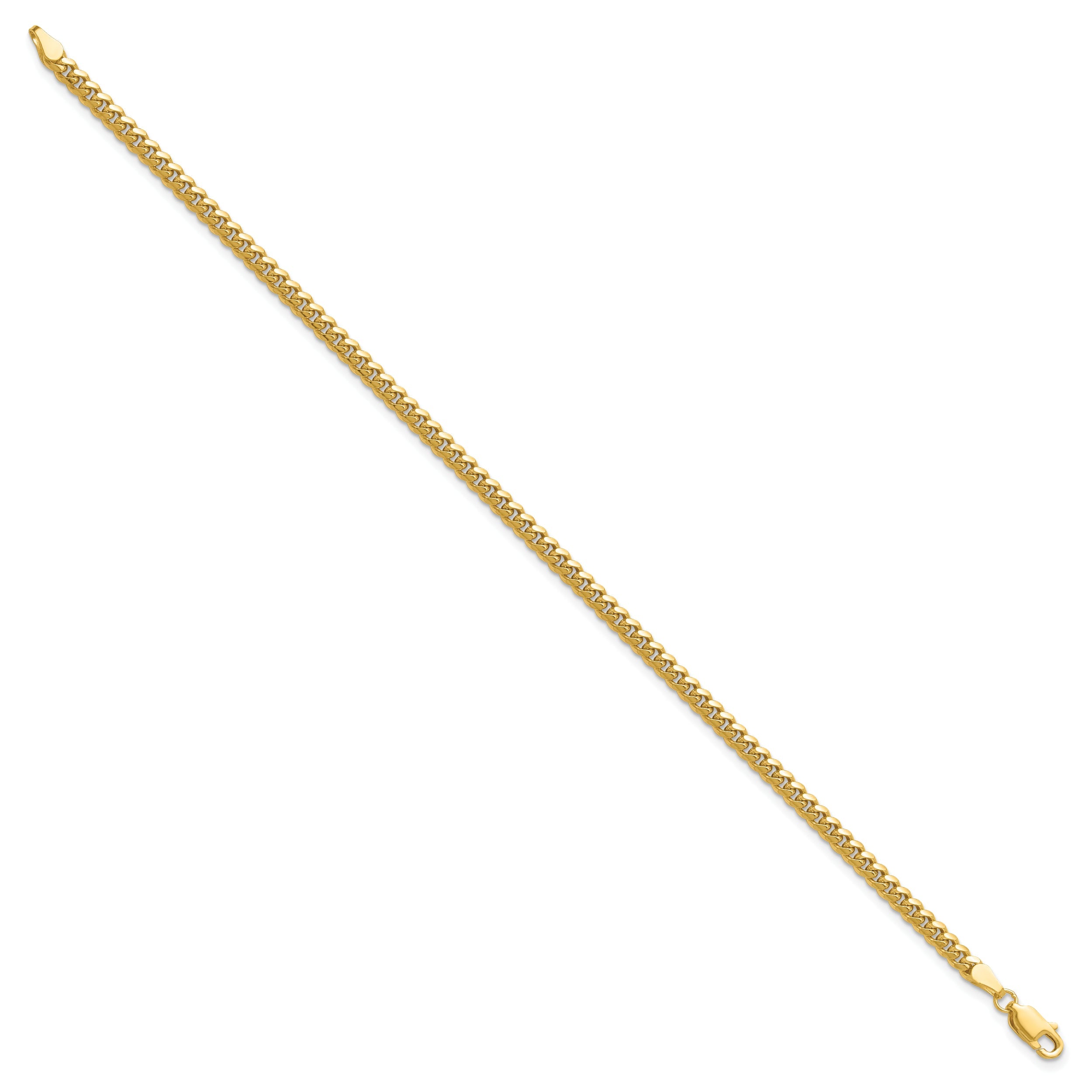 7 Inch 14K Yellow Gold 3.5mm Solid Miami Cuban Chain Bracelet