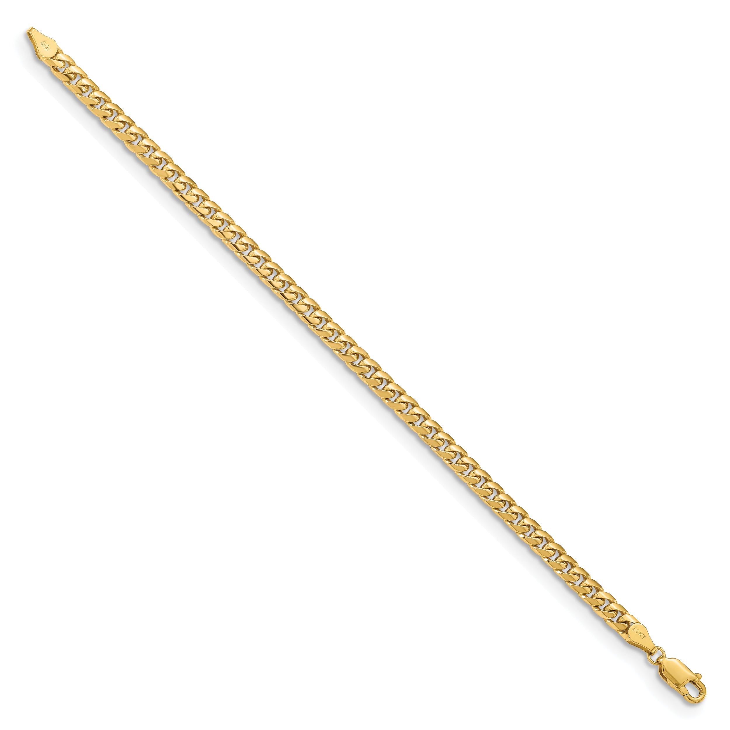 7 Inch 14K Yellow Gold 4.3mm Solid Miami Cuban Chain Bracelet