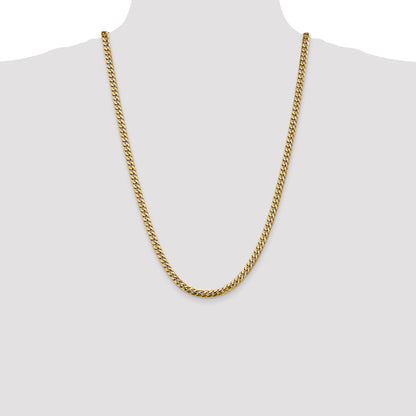 26 Inch 14K Yellow Gold 5mm Solid Miami Cuban Chain Necklace