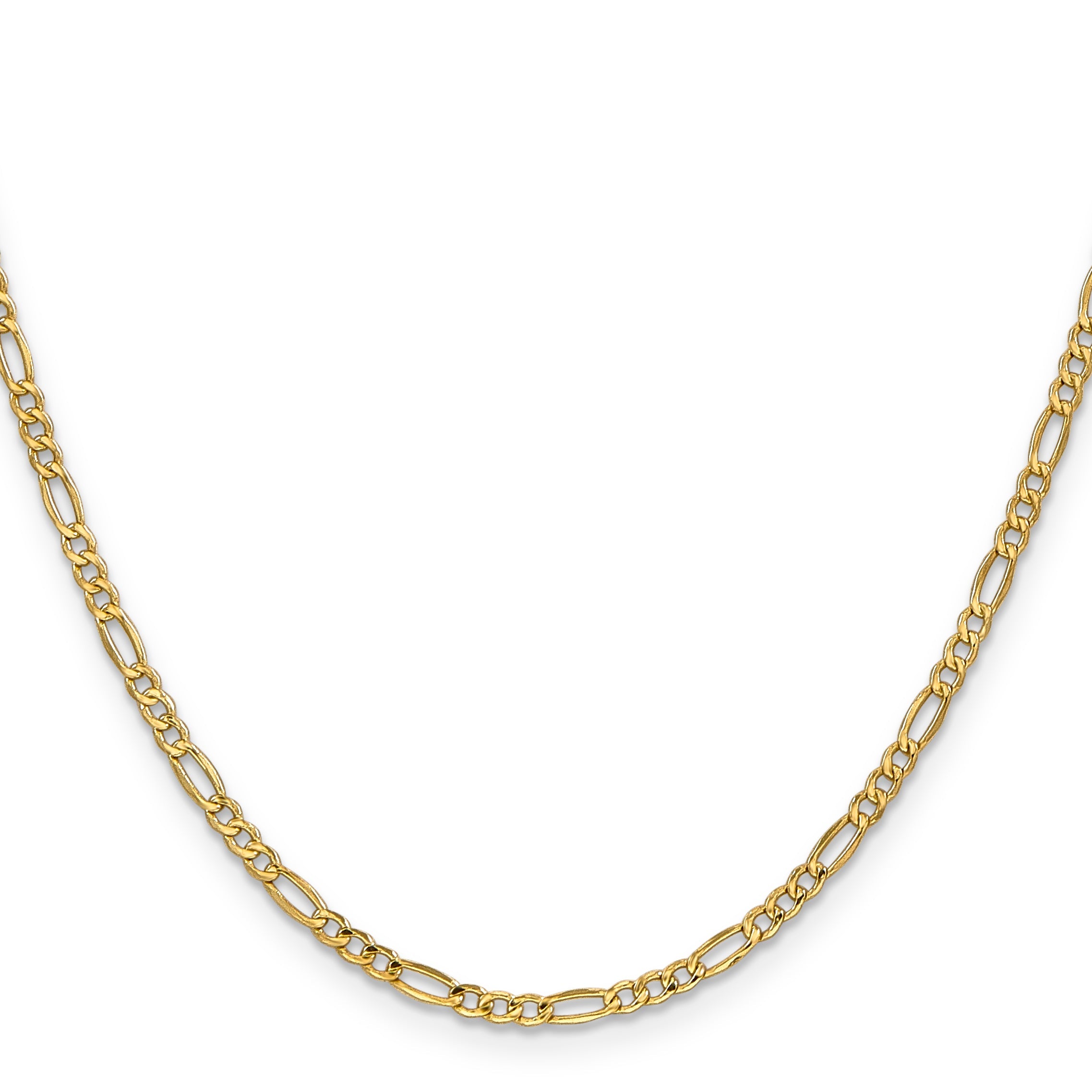 18 Inch 14K Yellow Gold 2.5mm Semi Solid Figaro Chain Necklace