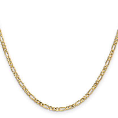 24 Inch 14K Yellow Gold 2.5mm Semi Solid Figaro Chain Necklace