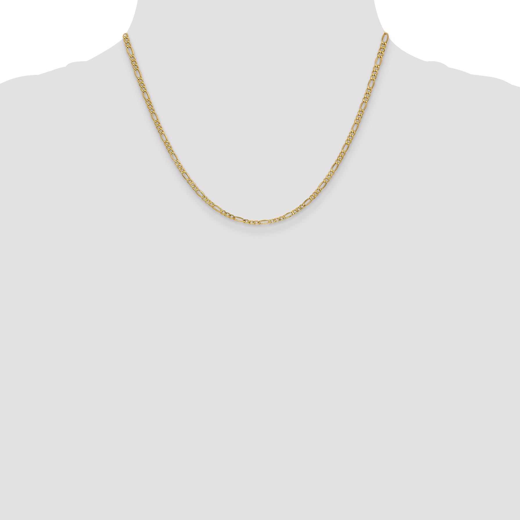 18 Inch 14K Yellow Gold 2.5mm Semi Solid Figaro Chain Necklace