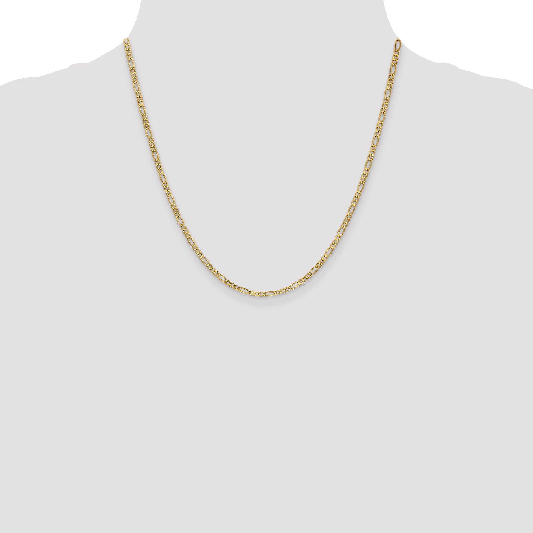 2 Inch 14K Yellow Gold 2.5mm Semi Solid Figaro Chain Necklace