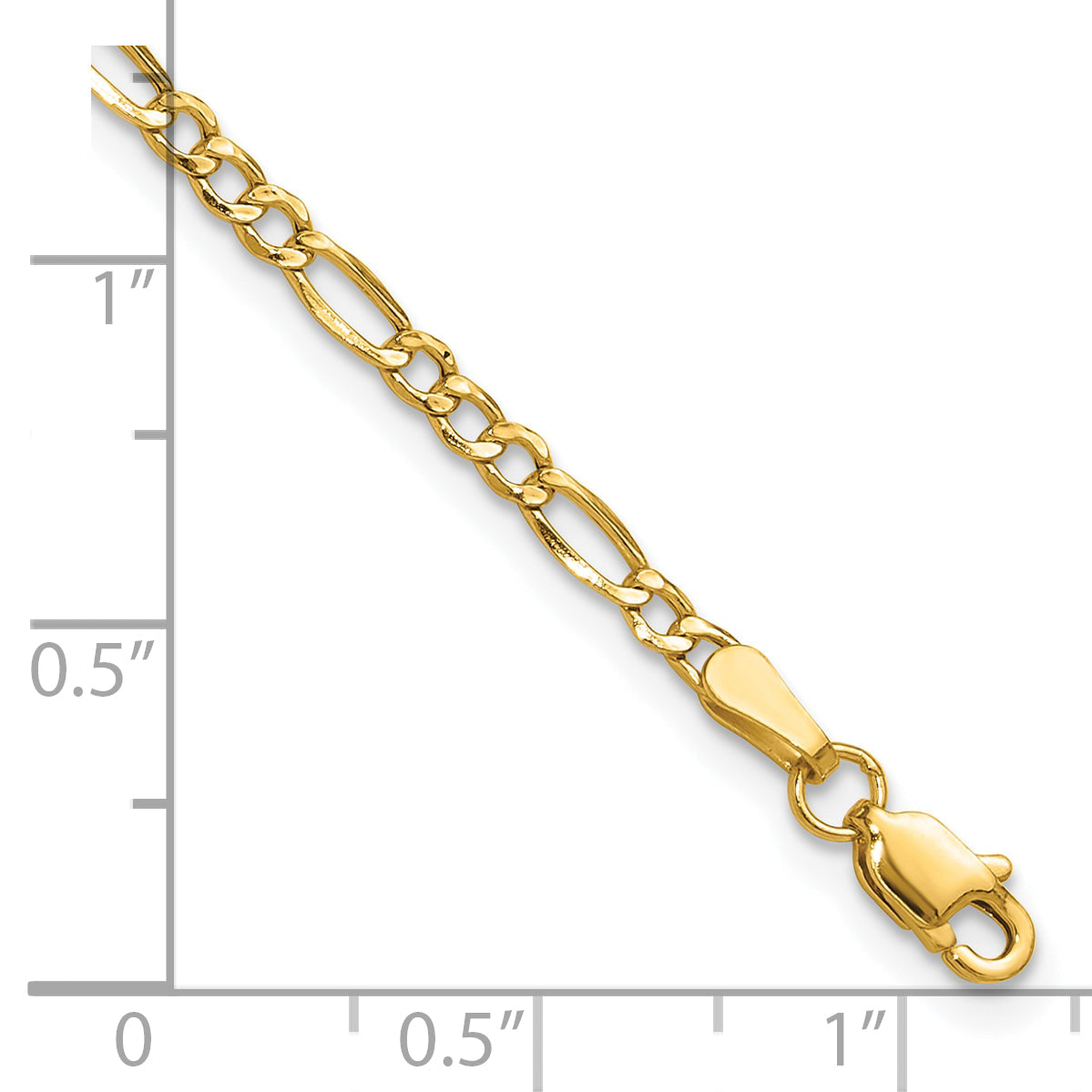 8 Inch 14K Yellow Gold 2.5mm Semi Solid Figaro Chain Bracelet