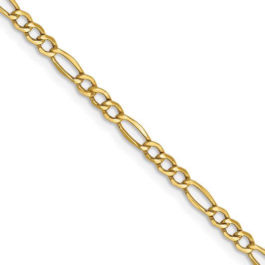 16 Inch 14K Yellow Gold 2.5mm Semi Solid Figaro Chain Necklace