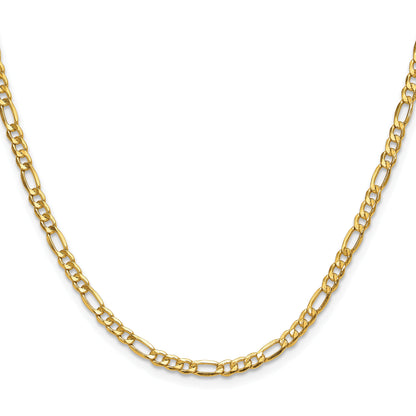 22 Inch 14K Yellow Gold 3.5mm Semi Solid Figaro Chain Necklace