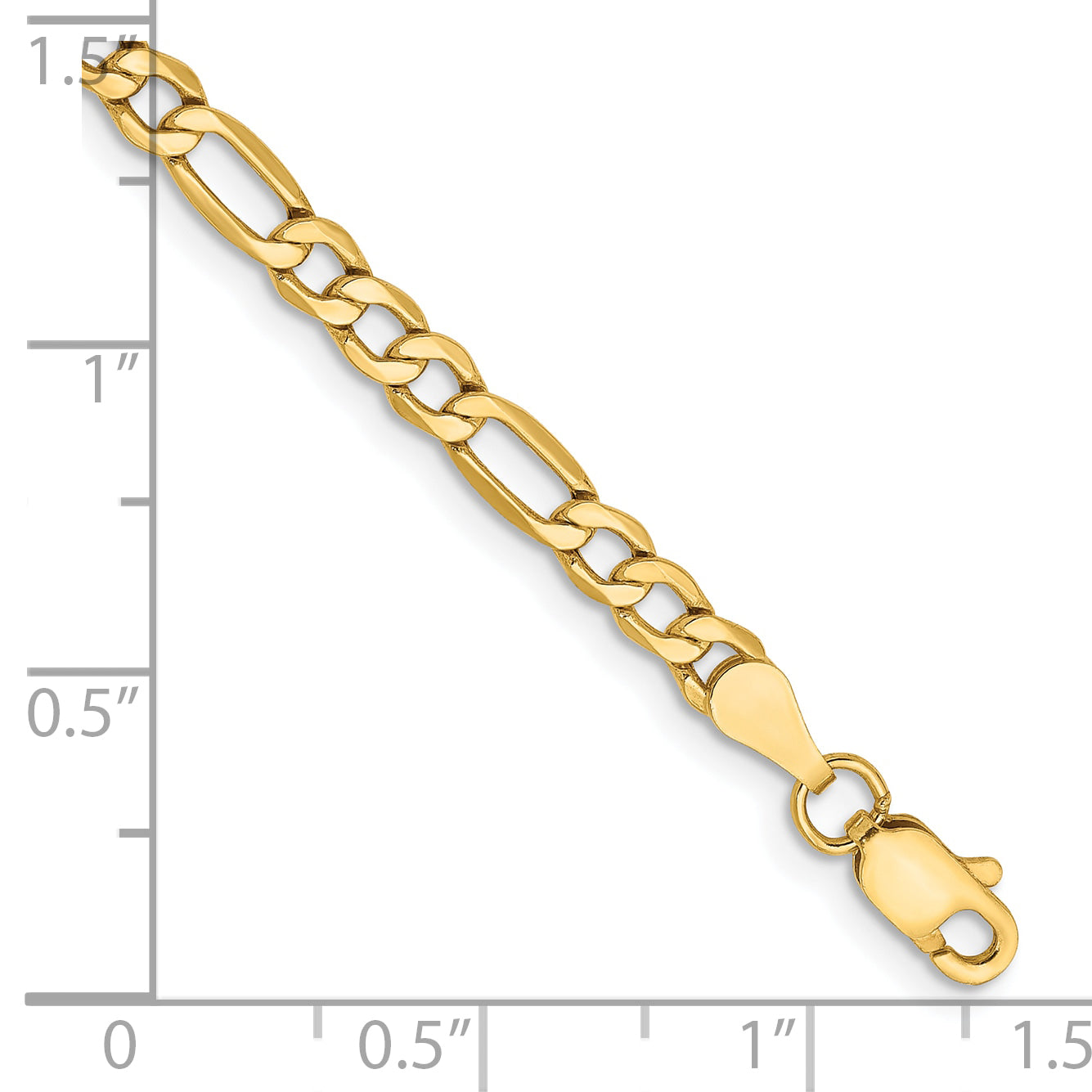 7 Inch 14K Yellow Gold 3.5mm Semi Solid Figaro Chain Bracelet