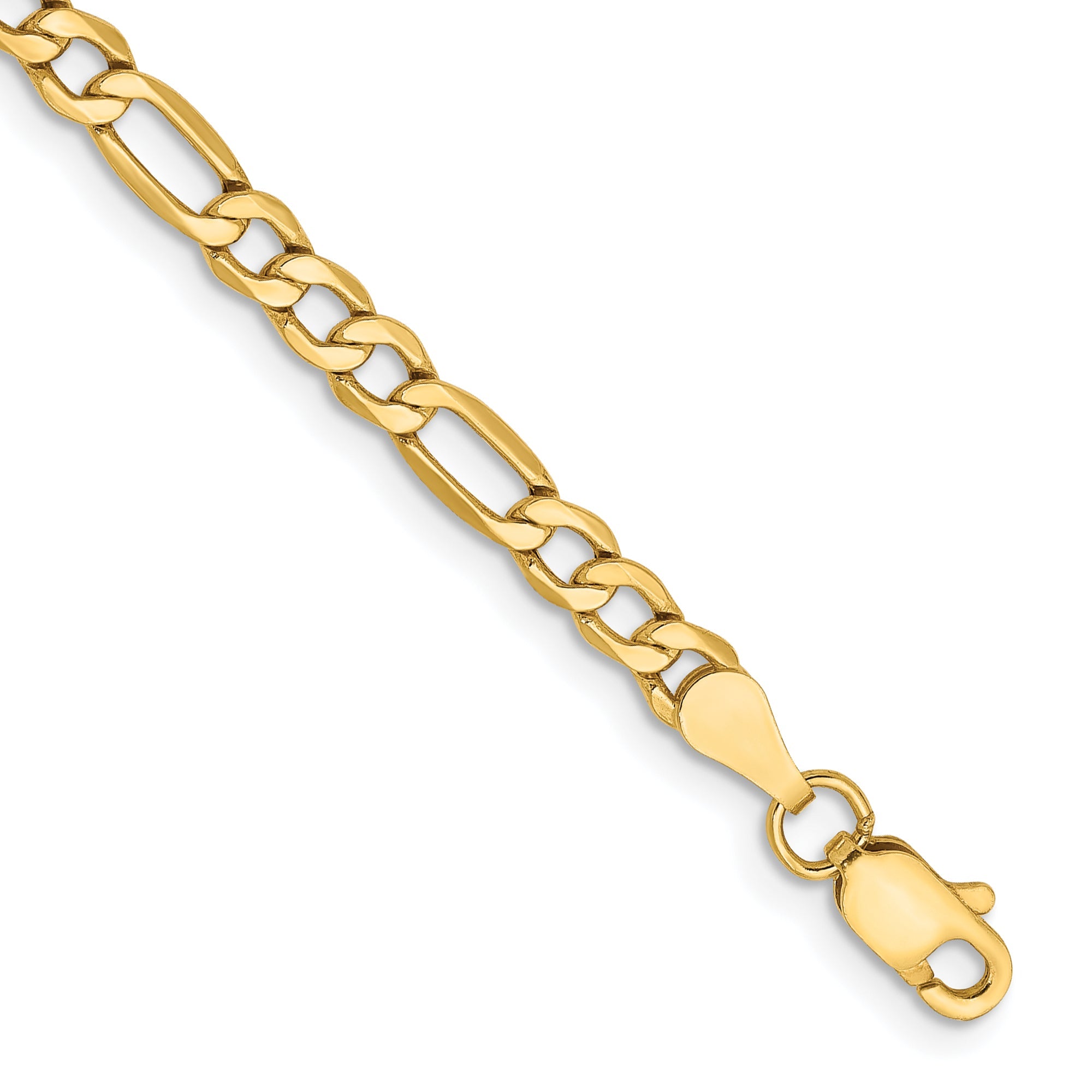 7 Inch 14K Yellow Gold 3.5mm Semi Solid Figaro Chain Bracelet