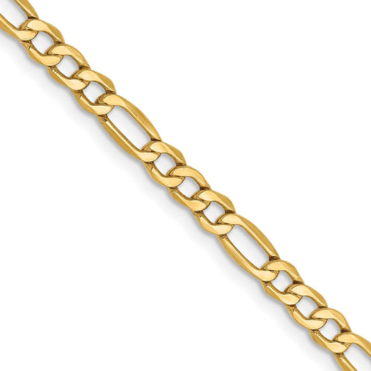 18 Inch 14K Yellow Gold 3.5mm Semi Solid Figaro Chain Necklace