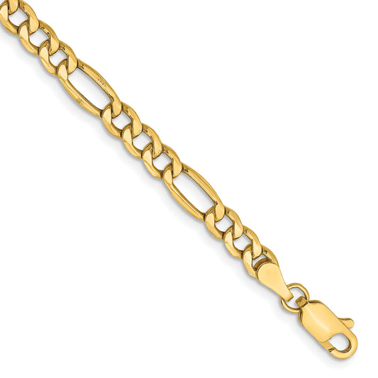 8 Inch 14K Yellow Gold 4.2mm Semi Solid Figaro Chain Bracelet