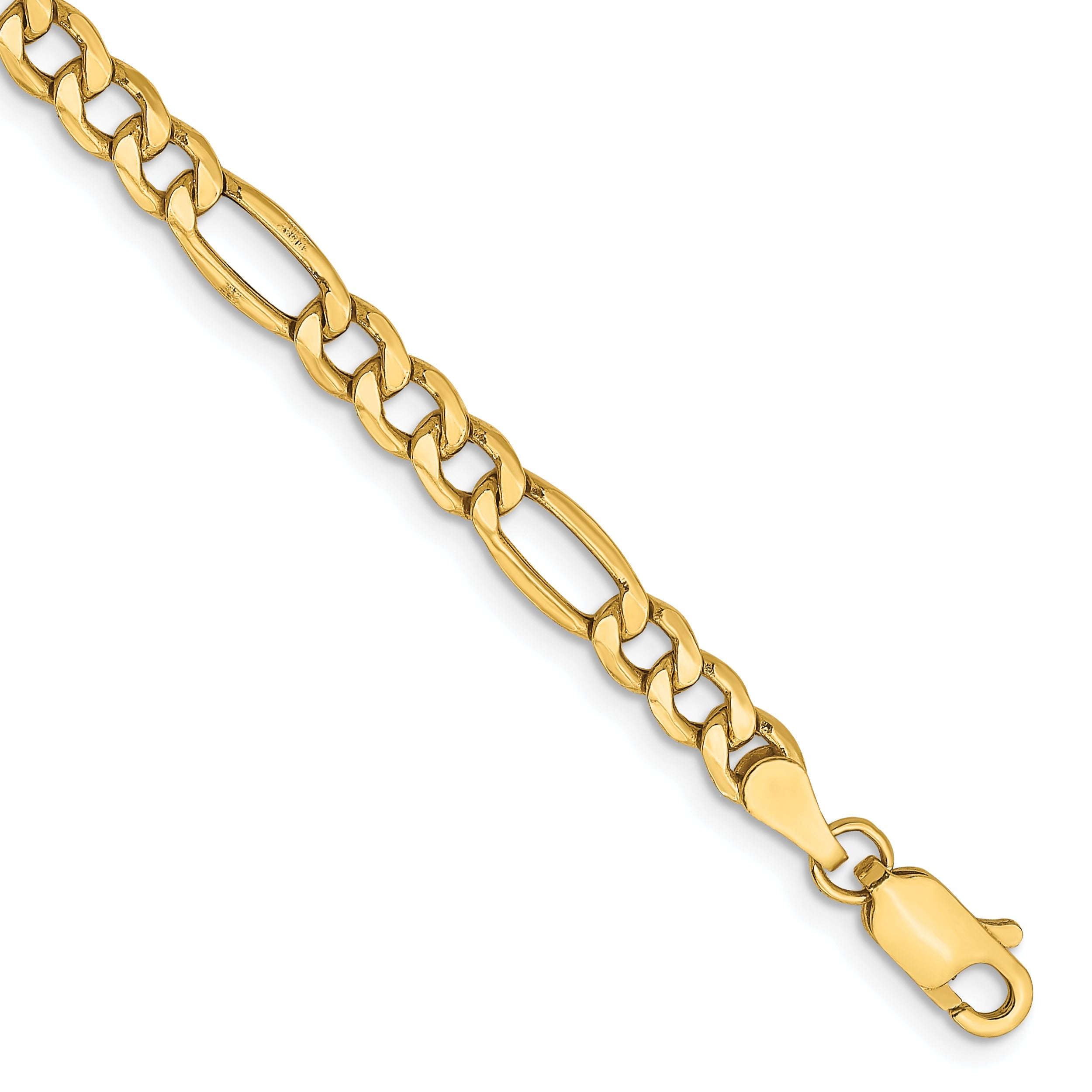 7 Inch 14K Yellow Gold 4.2mm Semi Solid Figaro Chain Bracelet