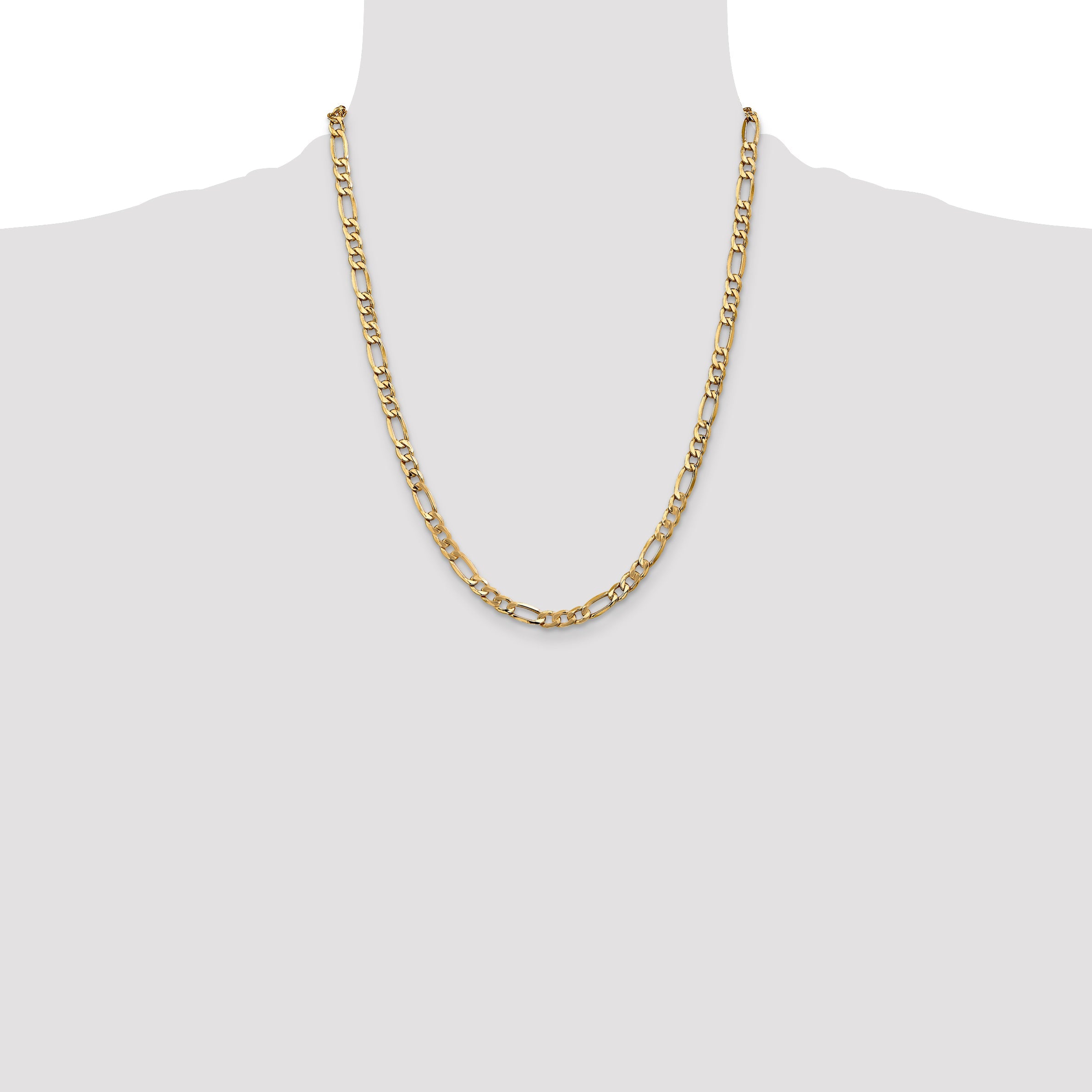 22 Inch 14K Yellow Gold 5.75mm Semi Solid Figaro Chain Necklace