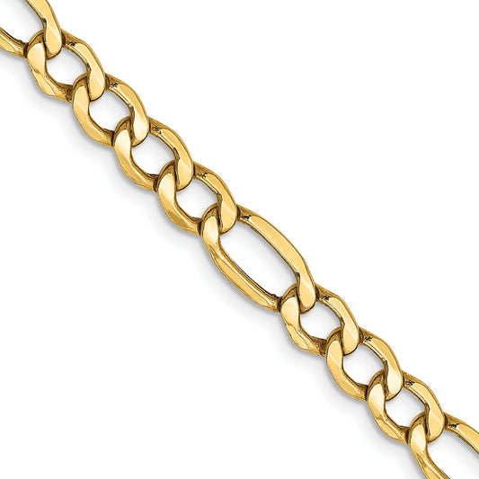 2 Inch 14K Yellow Gold 5.75mm Semi Solid Figaro Chain Necklace