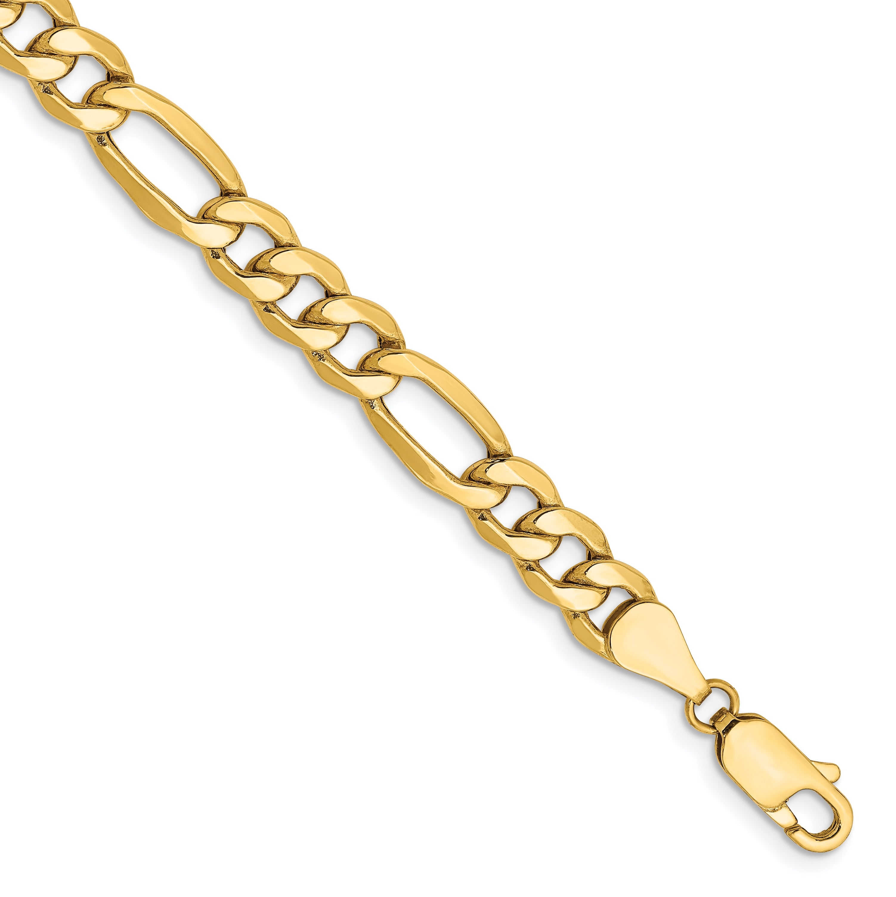 7 Inch 14K Yellow Gold 6.25mm Semi Solid Figaro Chain Bracelet