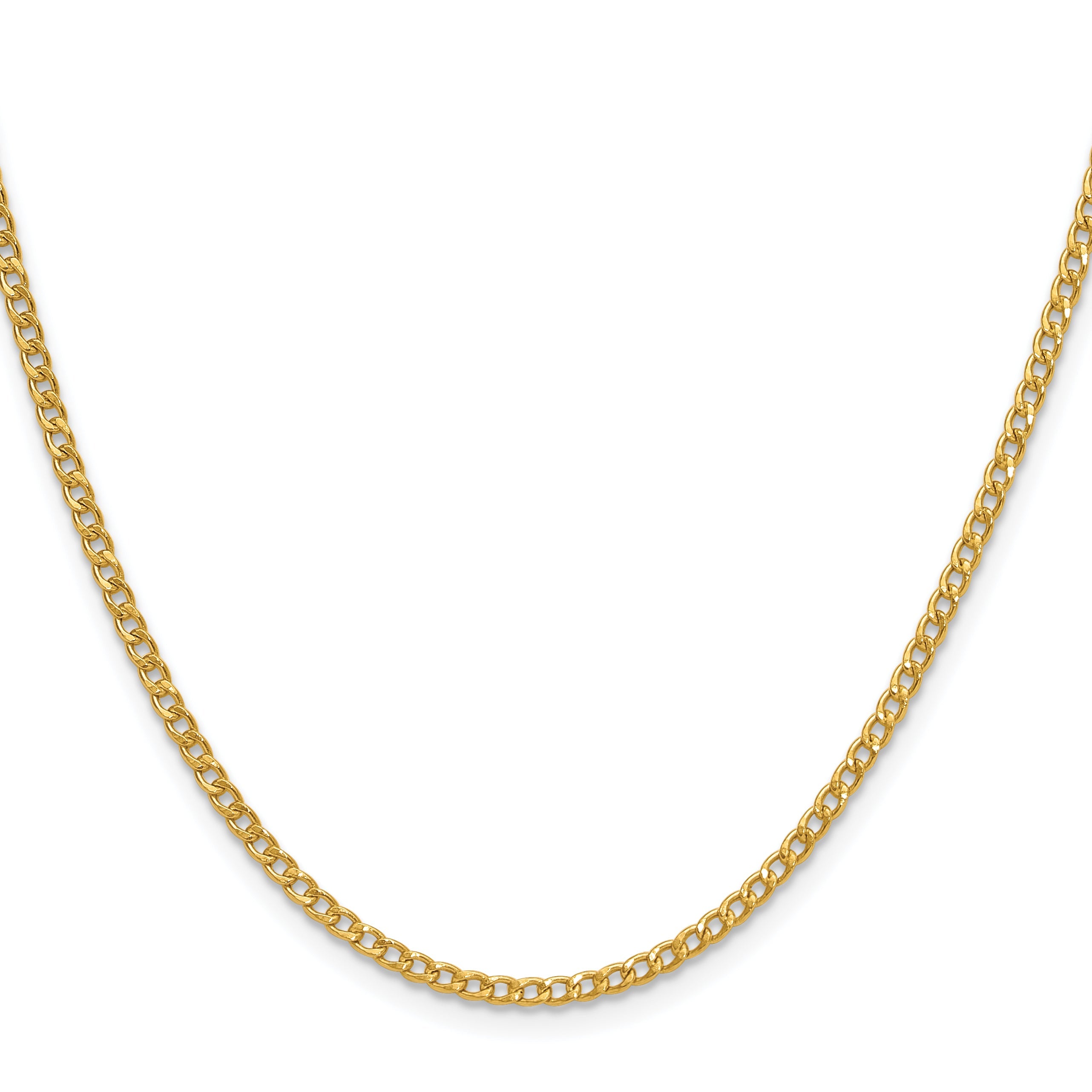 2 Inch 14K Yellow Gold 2.5mm Semi Solid Curb Chain Necklace