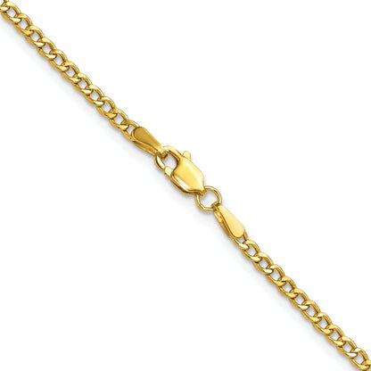 2 Inch 14K Yellow Gold 2.5mm Semi Solid Curb Chain Necklace