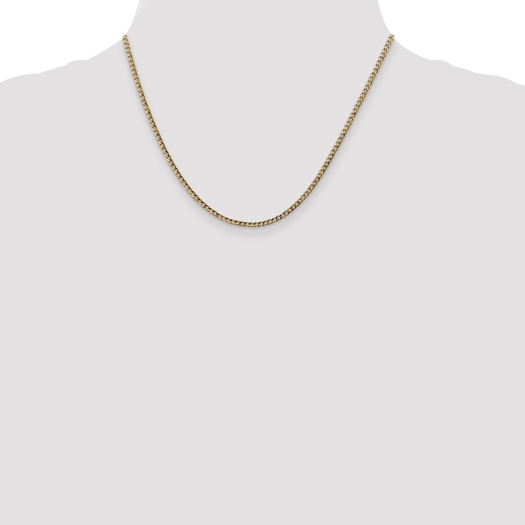 18 Inch 14K Yellow Gold 2.5mm Semi Solid Curb Chain Necklace