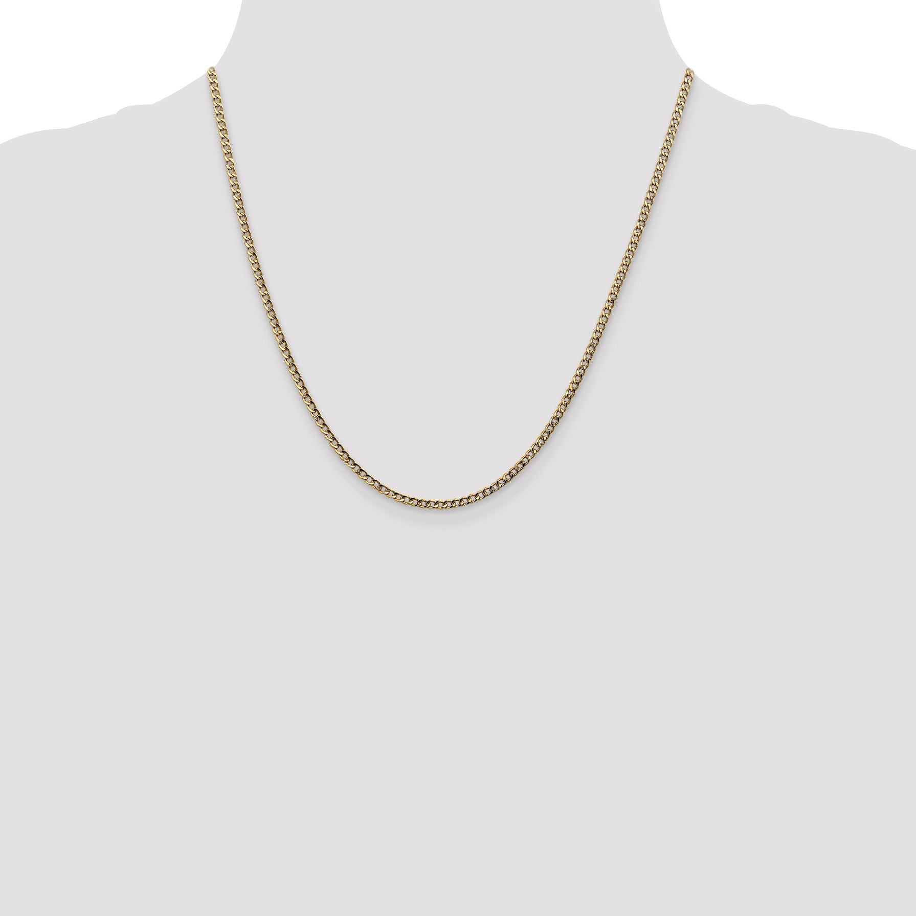 2 Inch 14K Yellow Gold 2.5mm Semi Solid Curb Chain Necklace