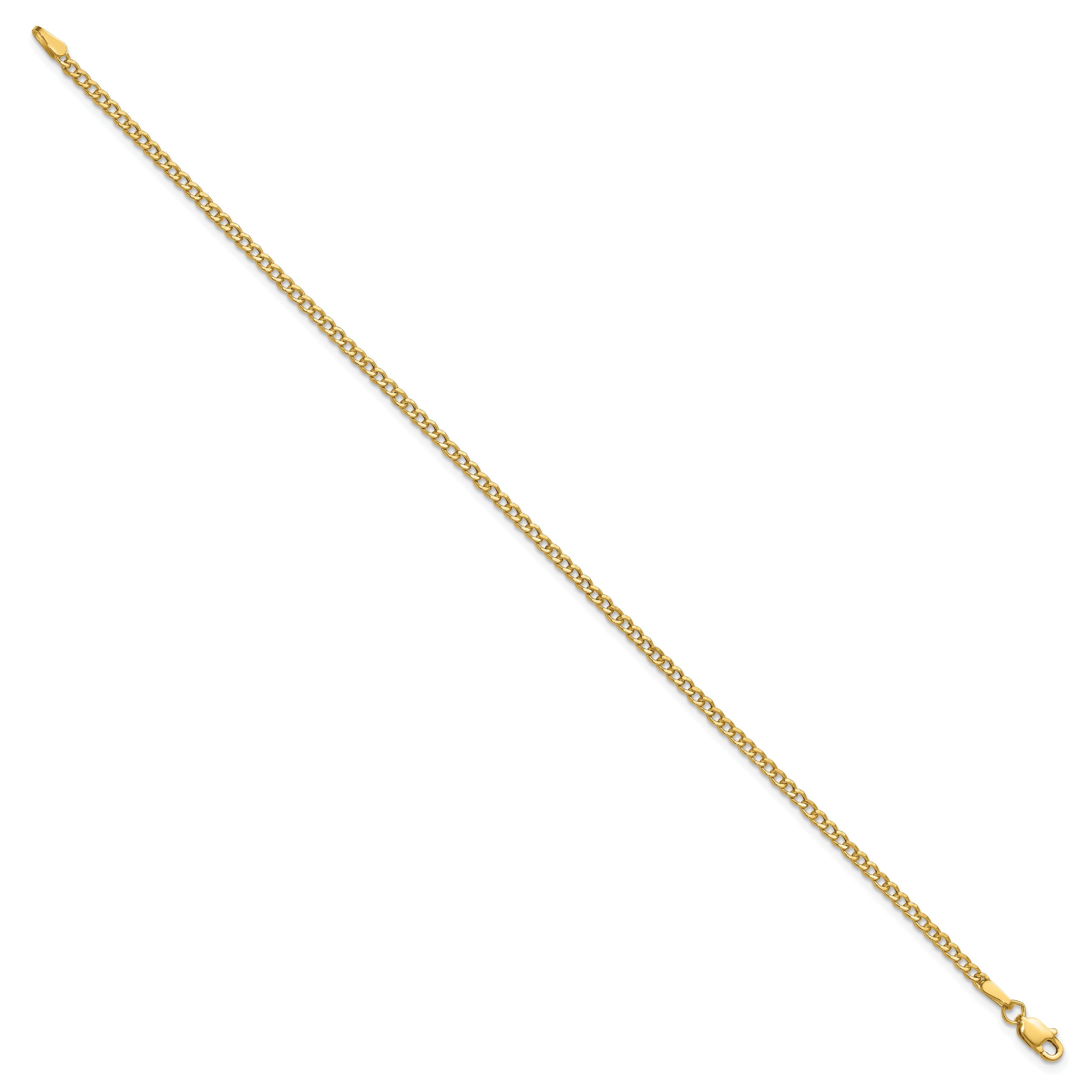 8 Inch 14K Yellow Gold 2.5mm Semi Solid Curb Chain Bracelet