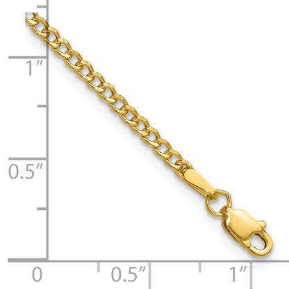 7 Inch 14K Yellow Gold 2.5mm Semi Solid Curb Chain Bracelet
