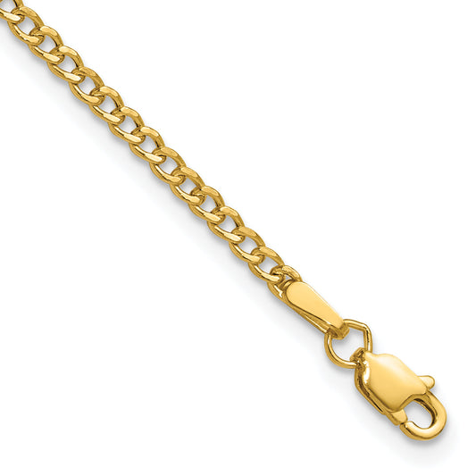 7 Inch 14K Yellow Gold 2.5mm Semi Solid Curb Chain Bracelet
