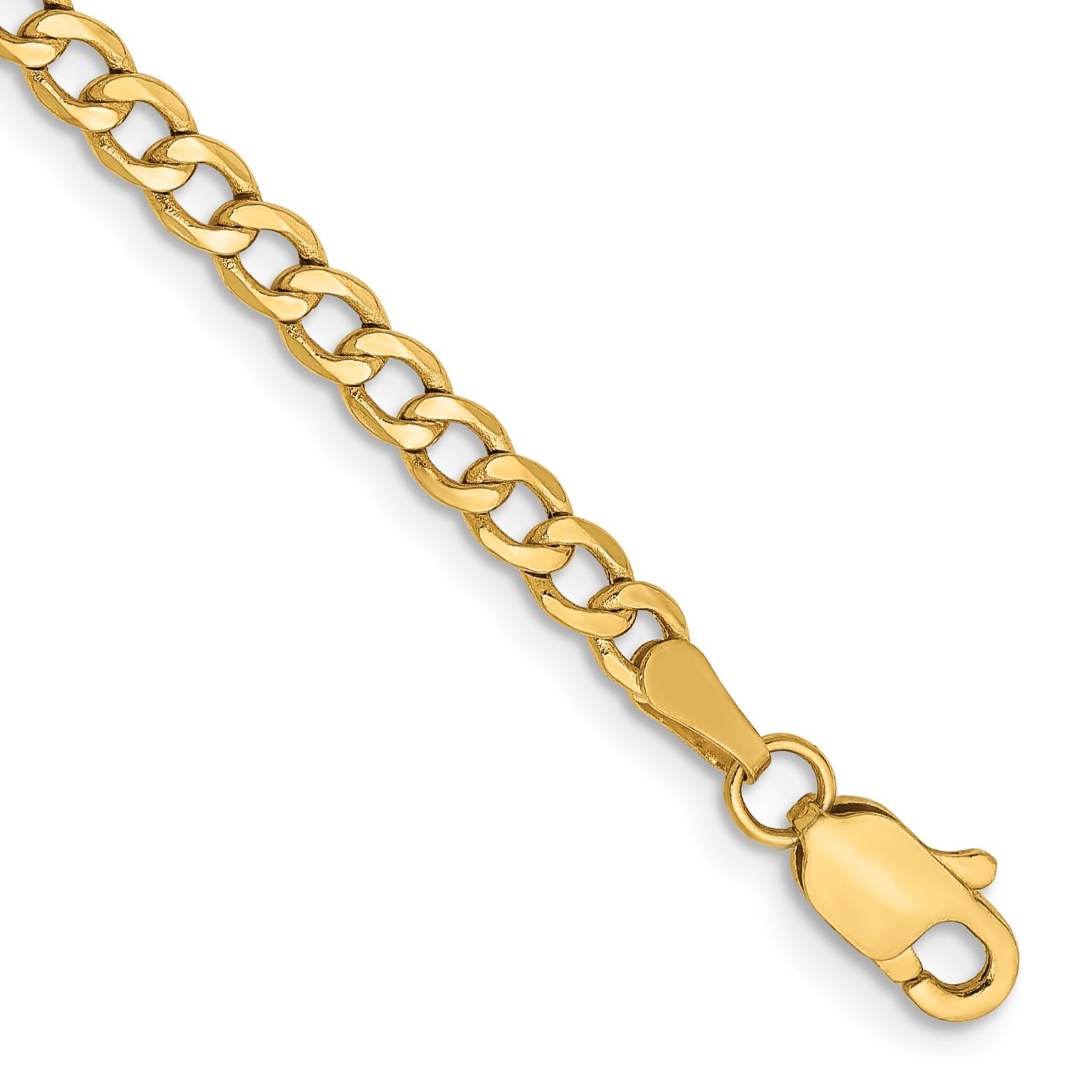 7 Inch 14K Yellow Gold 2.85mm Semi Solid Curb Chain Bracelet