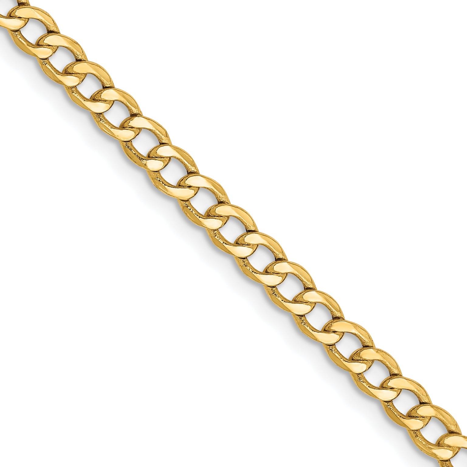 24 Inch 14K Yellow Gold 2.85mm Semi Solid Curb Chain Necklace