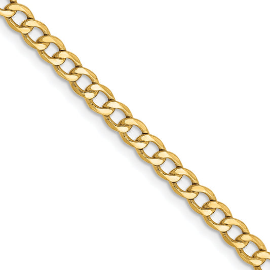 18 Inch 14K Yellow Gold 2.85mm Semi Solid Curb Chain Necklace