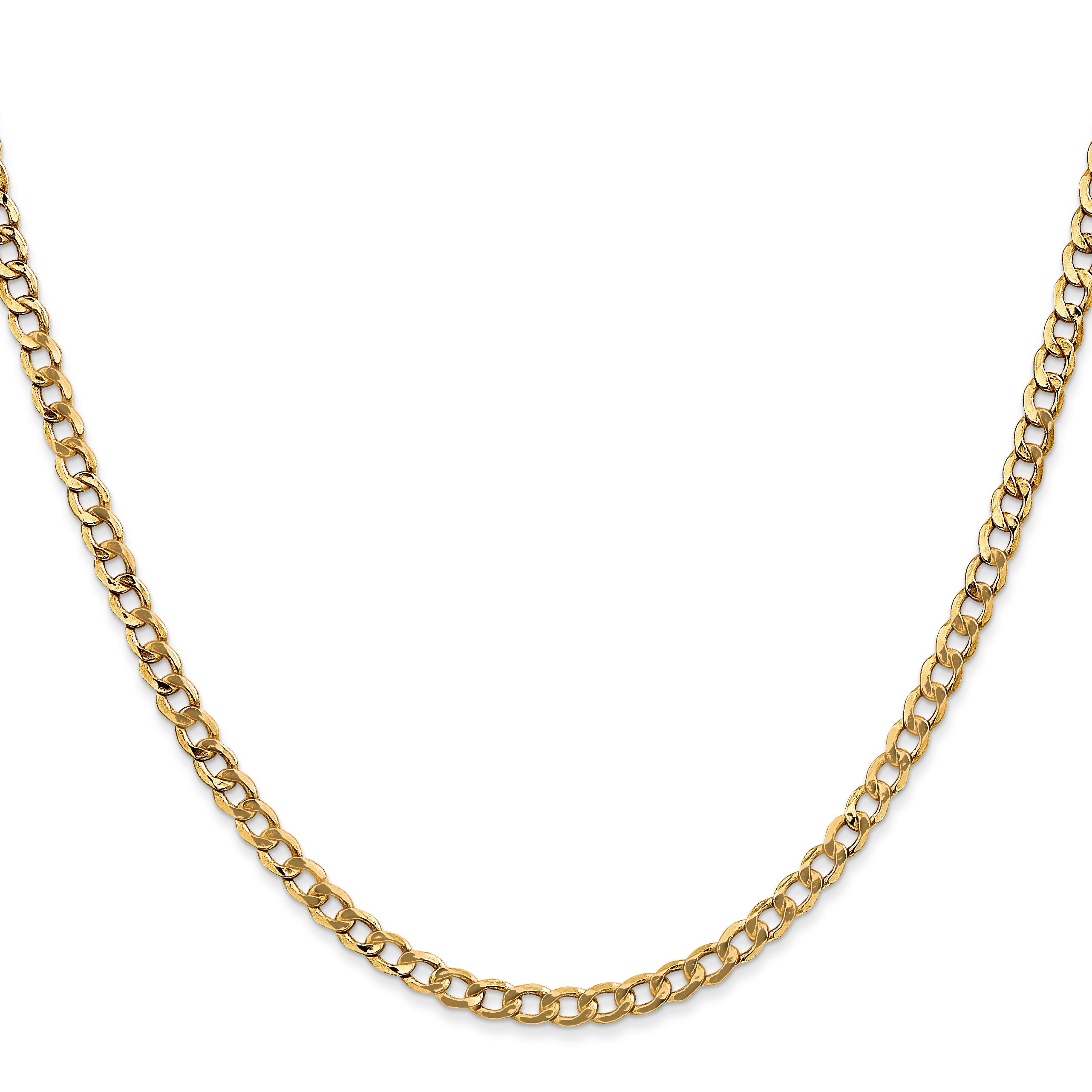 2 Inch 14K Yellow Gold 3.35mm Semi Solid Curb Chain Necklace