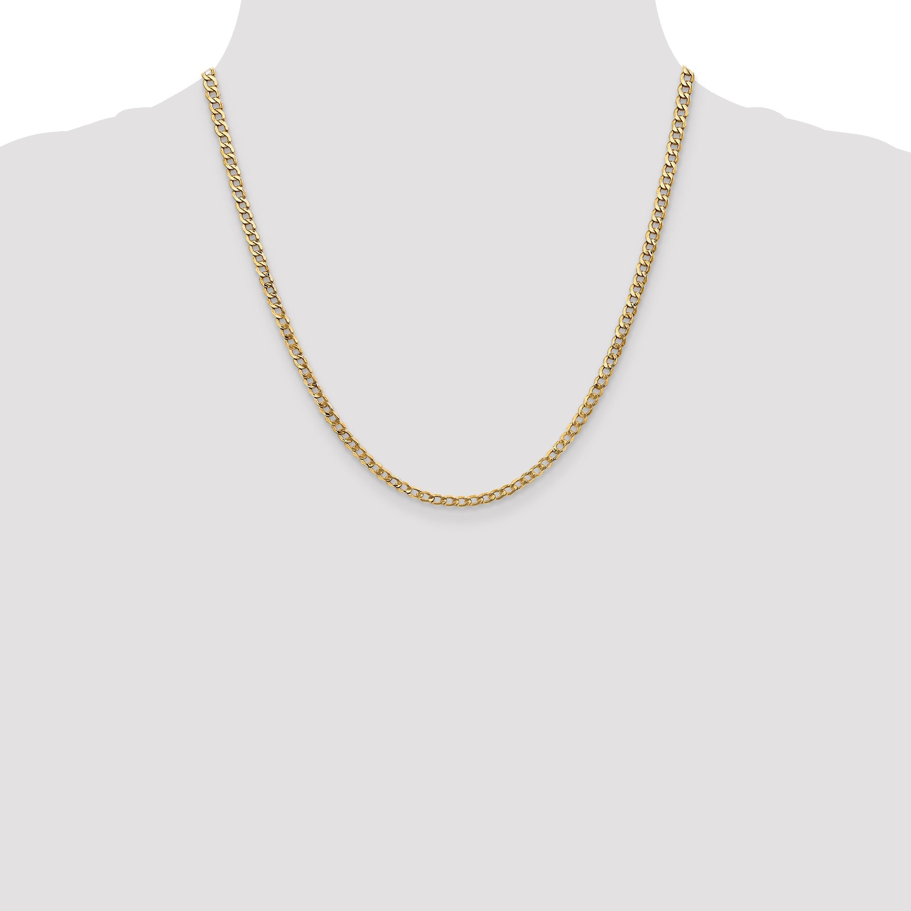 2 Inch 14K Yellow Gold 3.35mm Semi Solid Curb Chain Necklace