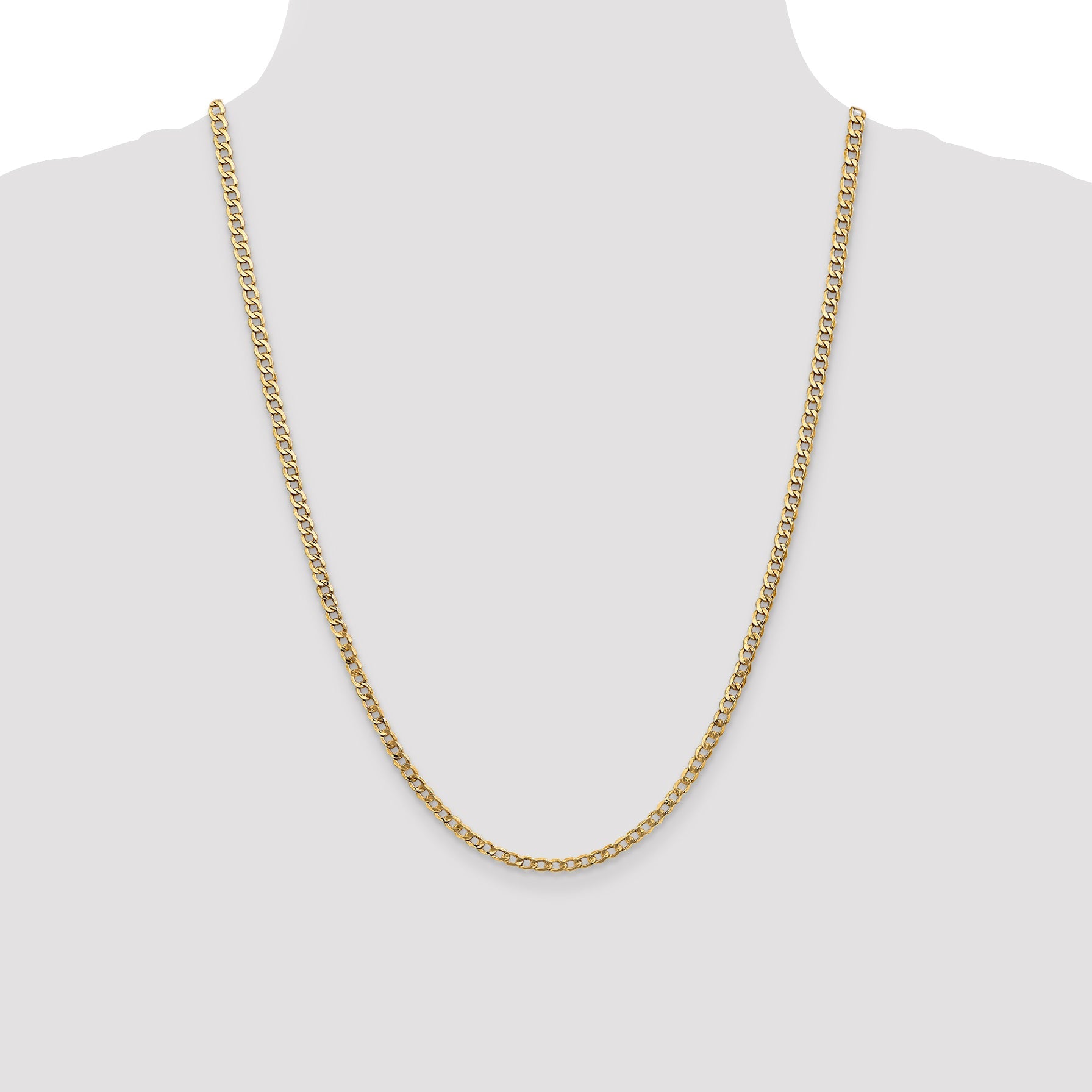 24 Inch 14K Yellow Gold 3.35mm Semi Solid Curb Chain Necklace