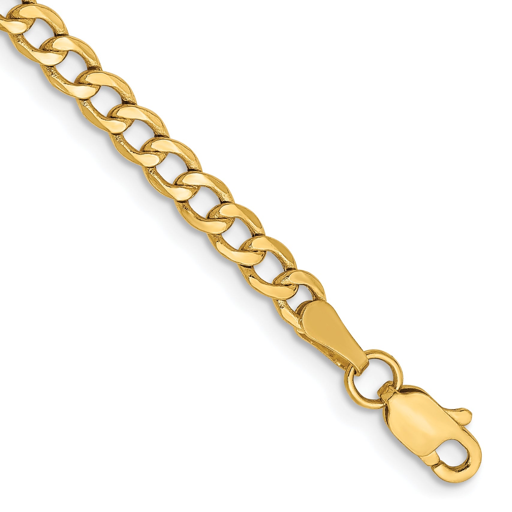 7 Inch 14K Yellow Gold 3.35mm Semi Solid Curb Chain Bracelet