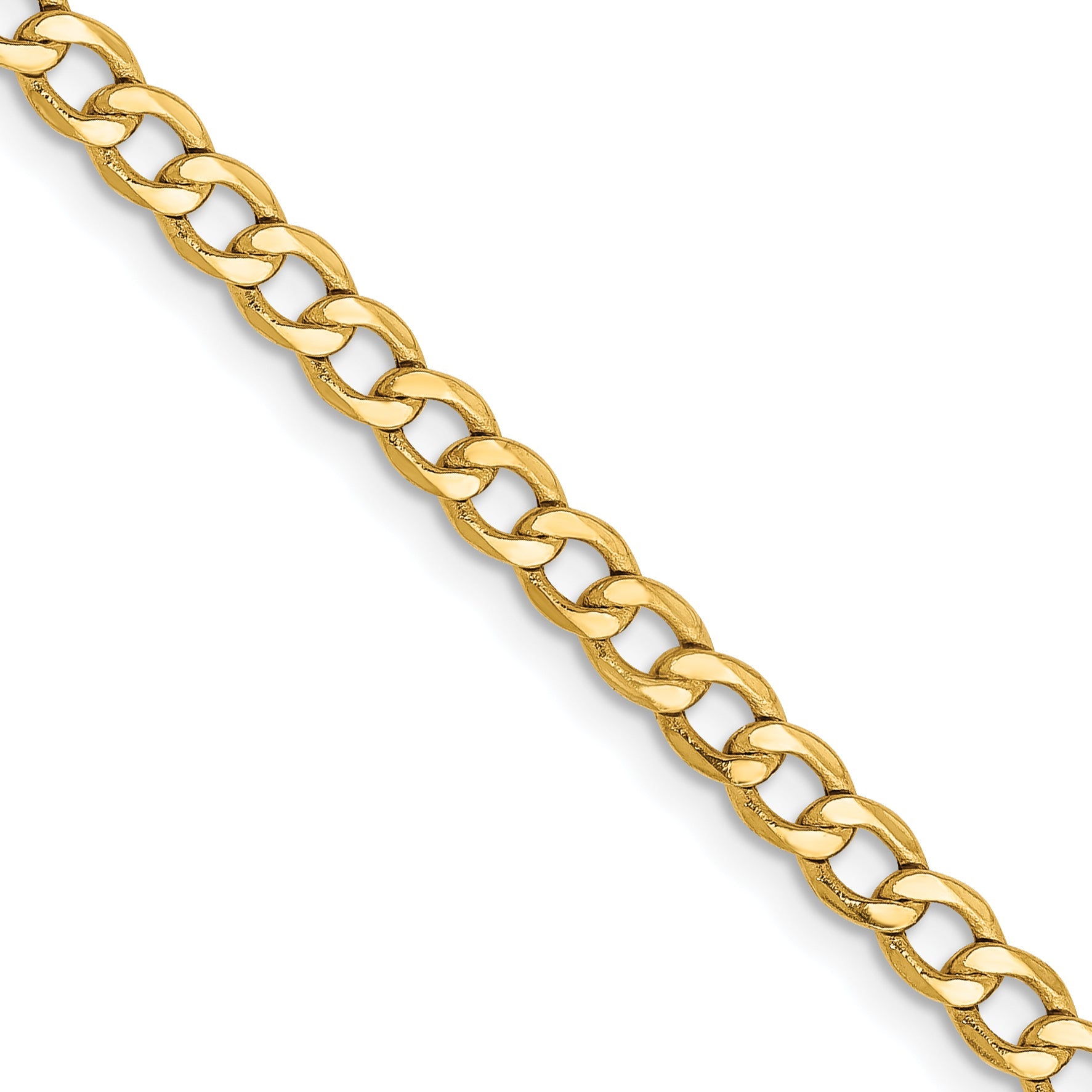 24 Inch 14K Yellow Gold 3.35mm Semi Solid Curb Chain Necklace