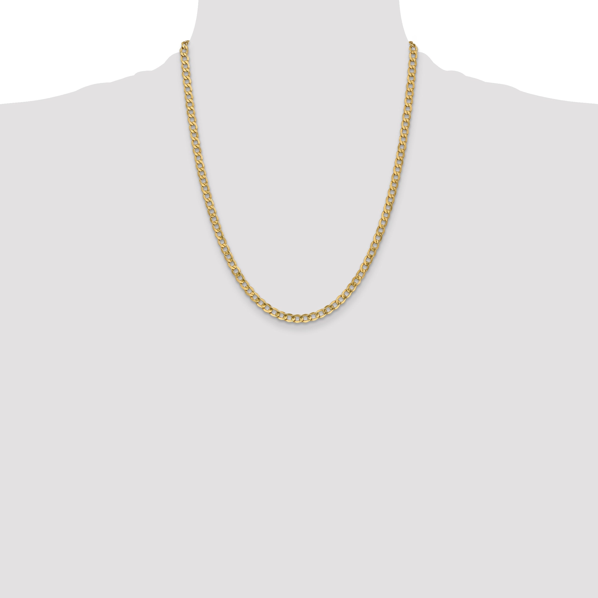 22 Inch 14K Yellow Gold 4.3mm Semi Solid Curb Chain Necklace