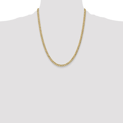 22 Inch 14K Yellow Gold 4.3mm Semi Solid Curb Chain Necklace