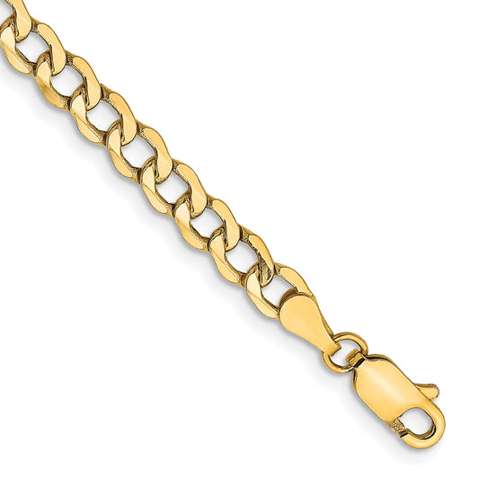7 Inch 14K Yellow Gold 4.3mm Semi Solid Curb Chain Bracelet