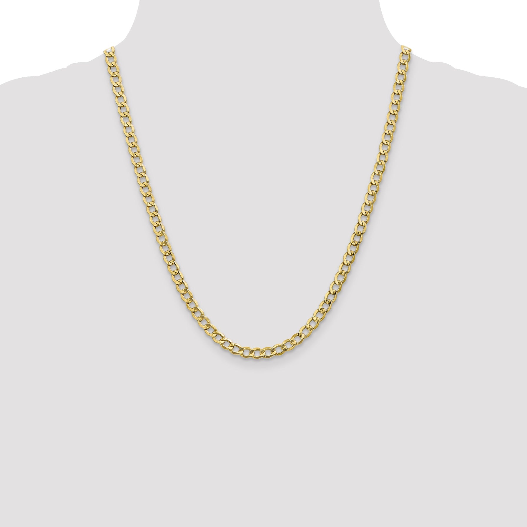 22 Inch 14K Yellow Gold 5.25mm Semi Solid Curb Chain Necklace