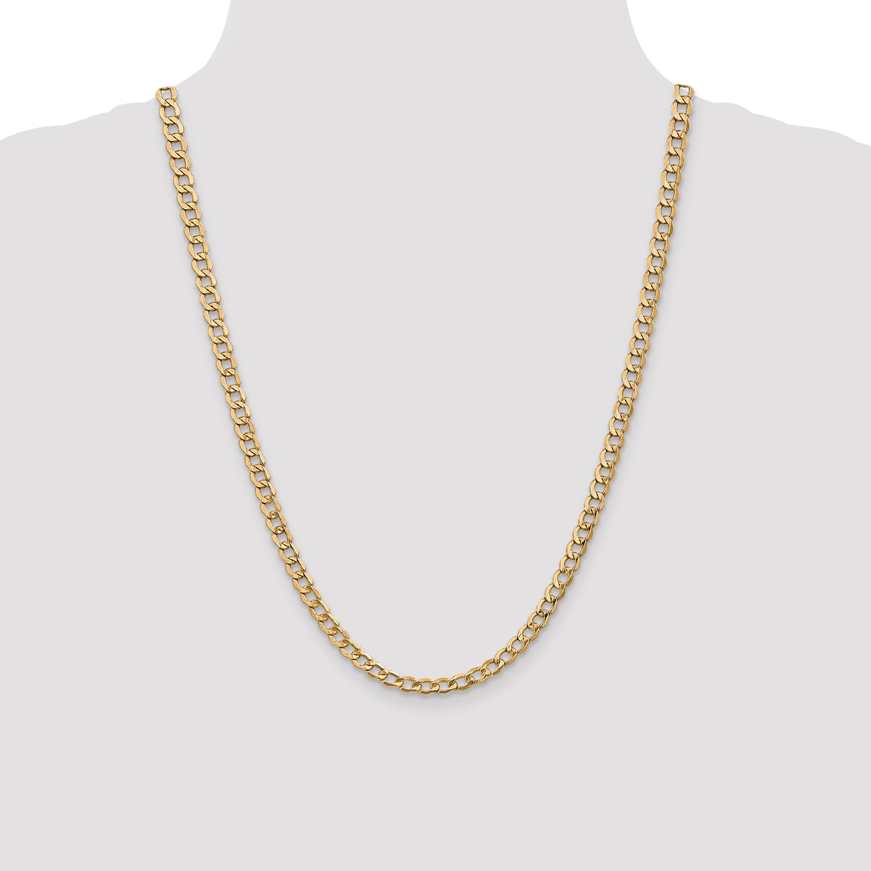 24 Inch 14K Yellow Gold 5.25mm Semi Solid Curb Chain Necklace