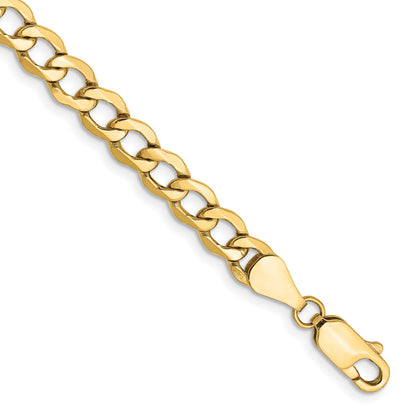 7 Inch 14K Yellow Gold 5.25mm Semi Solid Curb Chain Bracelet