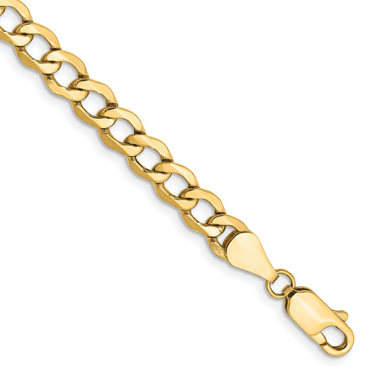 7 Inch 14K Yellow Gold 5.25mm Semi Solid Curb Chain Bracelet