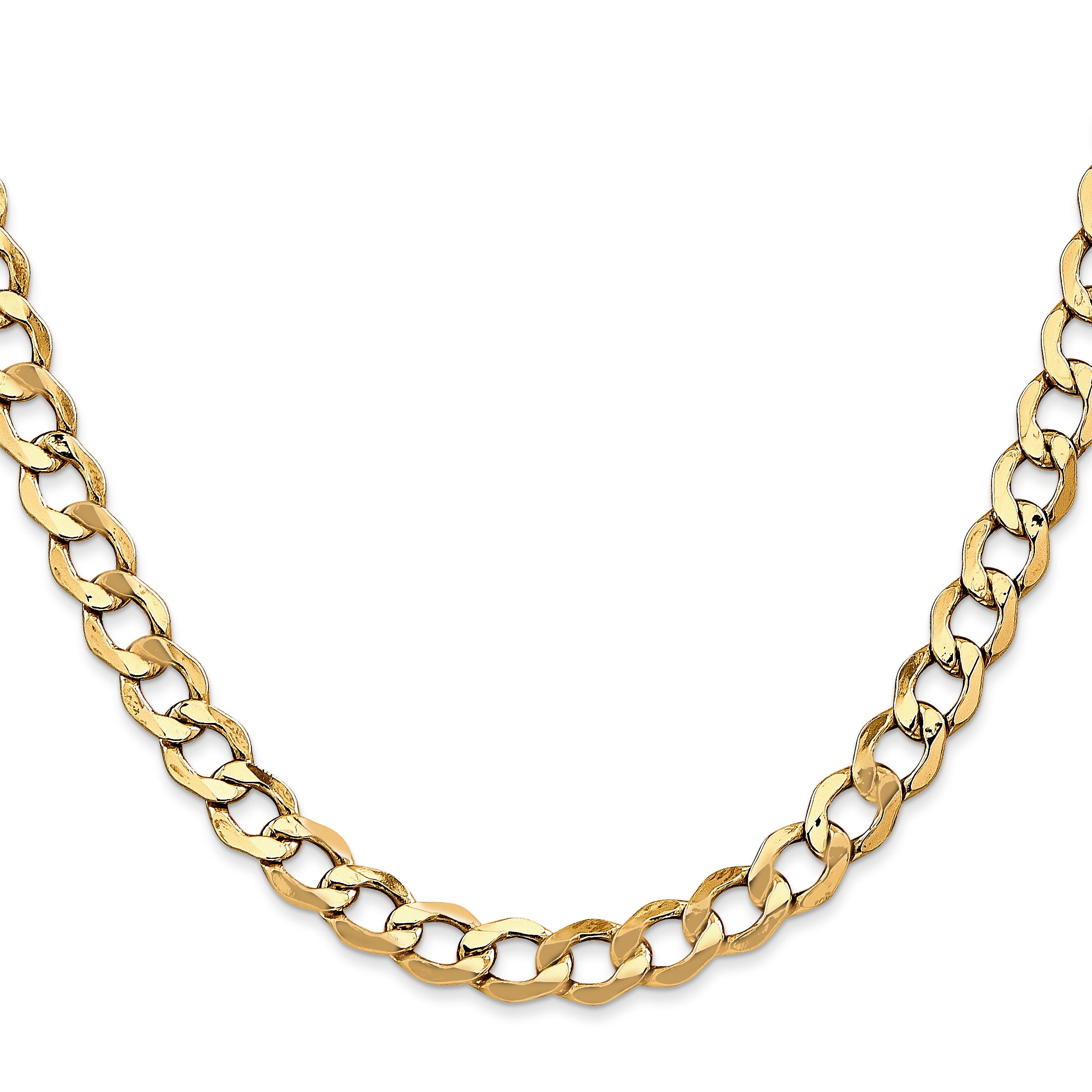 18 Inch 14K Yellow Gold 6.5mm Semi Solid Curb Chain Necklace