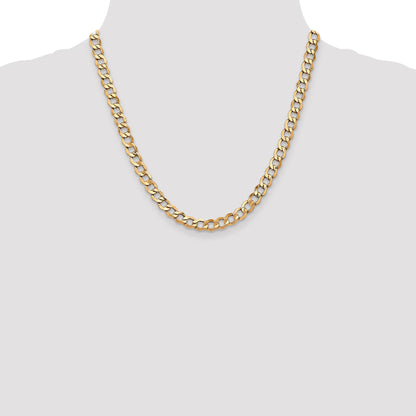 2 Inch 14K Yellow Gold 6.5mm Semi Solid Curb Chain Necklace