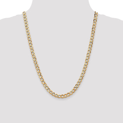 24 Inch 14K Yellow Gold 6.5mm Semi Solid Curb Chain Necklace