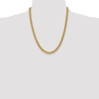 22 Inch 14K Yellow Gold 6mm Semi Solid Miami Cuban Chain Necklace